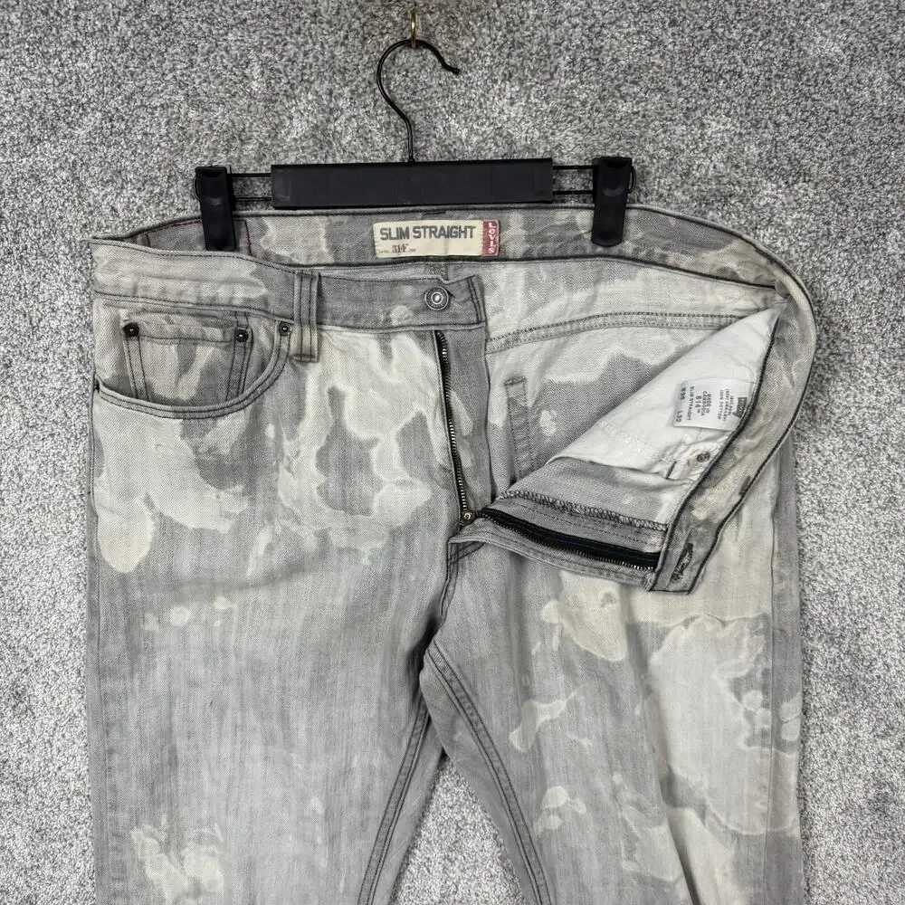 Levis 514 Jeans Mens 36x31 Gray Slim Straight Acid Wash Distressed Denim Skater